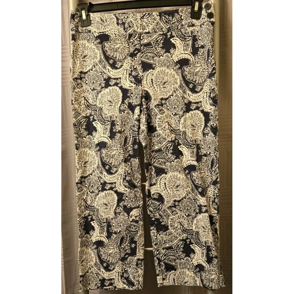 Ann Taylor Pants Ankle size 6 Print Paisley Navy White Floral Stretch Easy Care